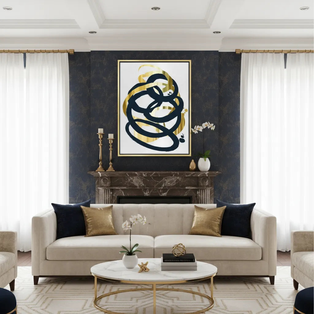 Dynamic Navy blue and Gold - Canvas - Jasmineart.ae
