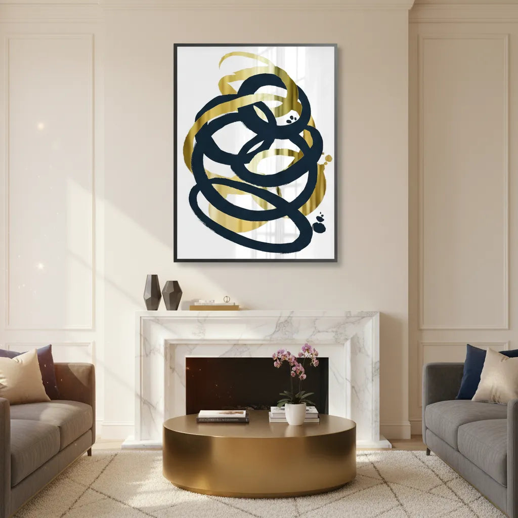 Dynamic Navy blue and Gold  - Fine Art - Jasmineart.ae