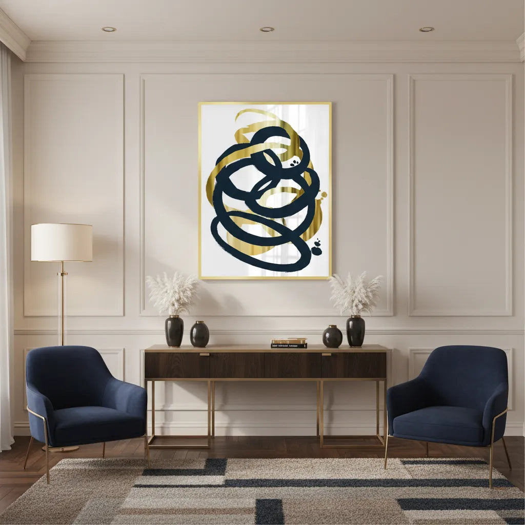 Dynamic Navy blue and Gold  - Fine Art - Jasmineart.ae