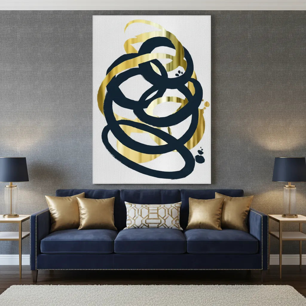 Dynamic Navy blue and Gold - Canvas - Jasmineart.ae