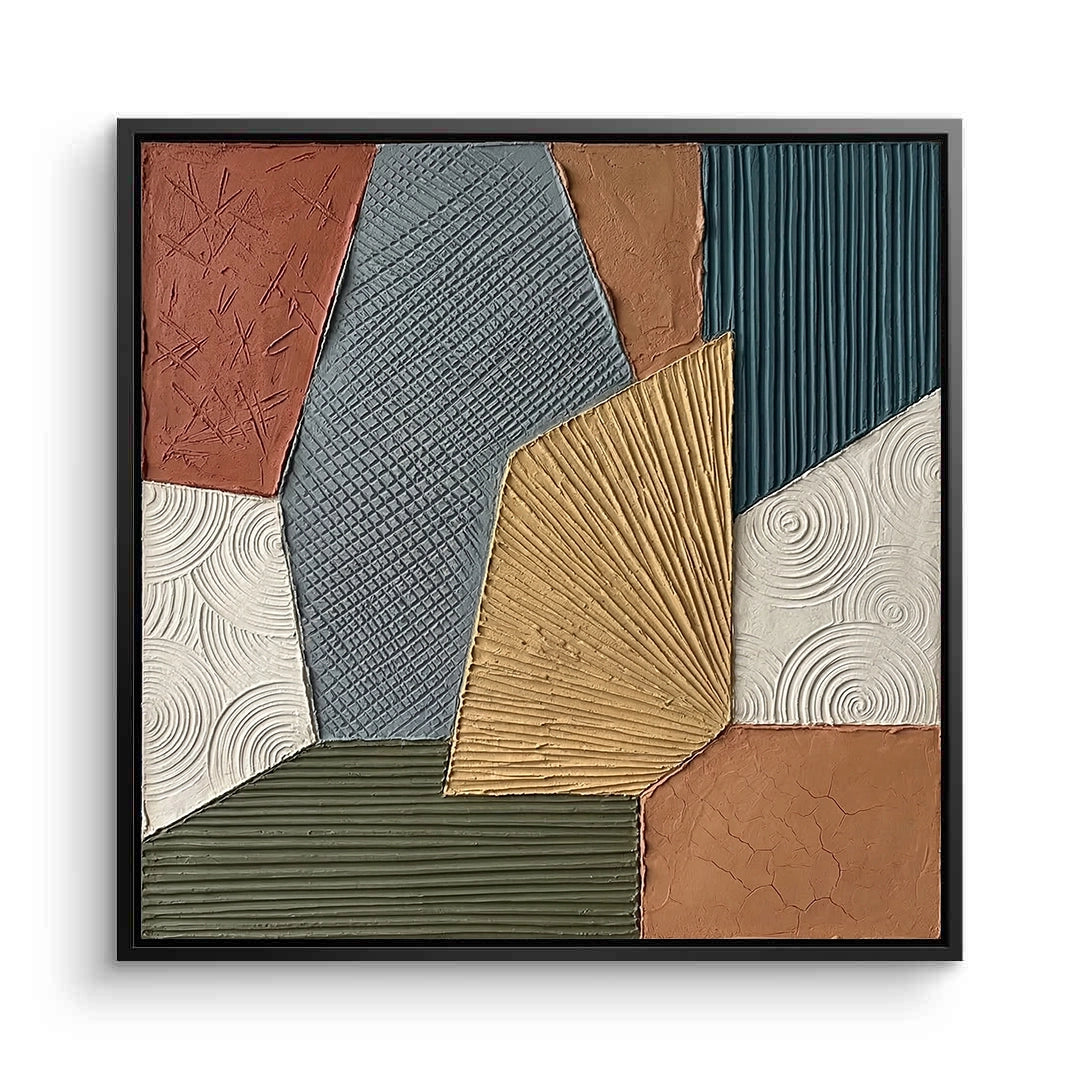 Earth Geometric canvas painting, modern abstract shapes, premium UAE interiors