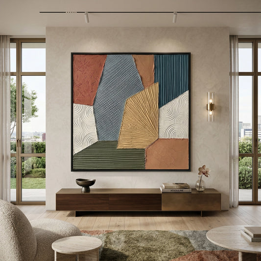 Earth Geometric abstract wall art, earthy tones and geometric design, luxury UAE home decor