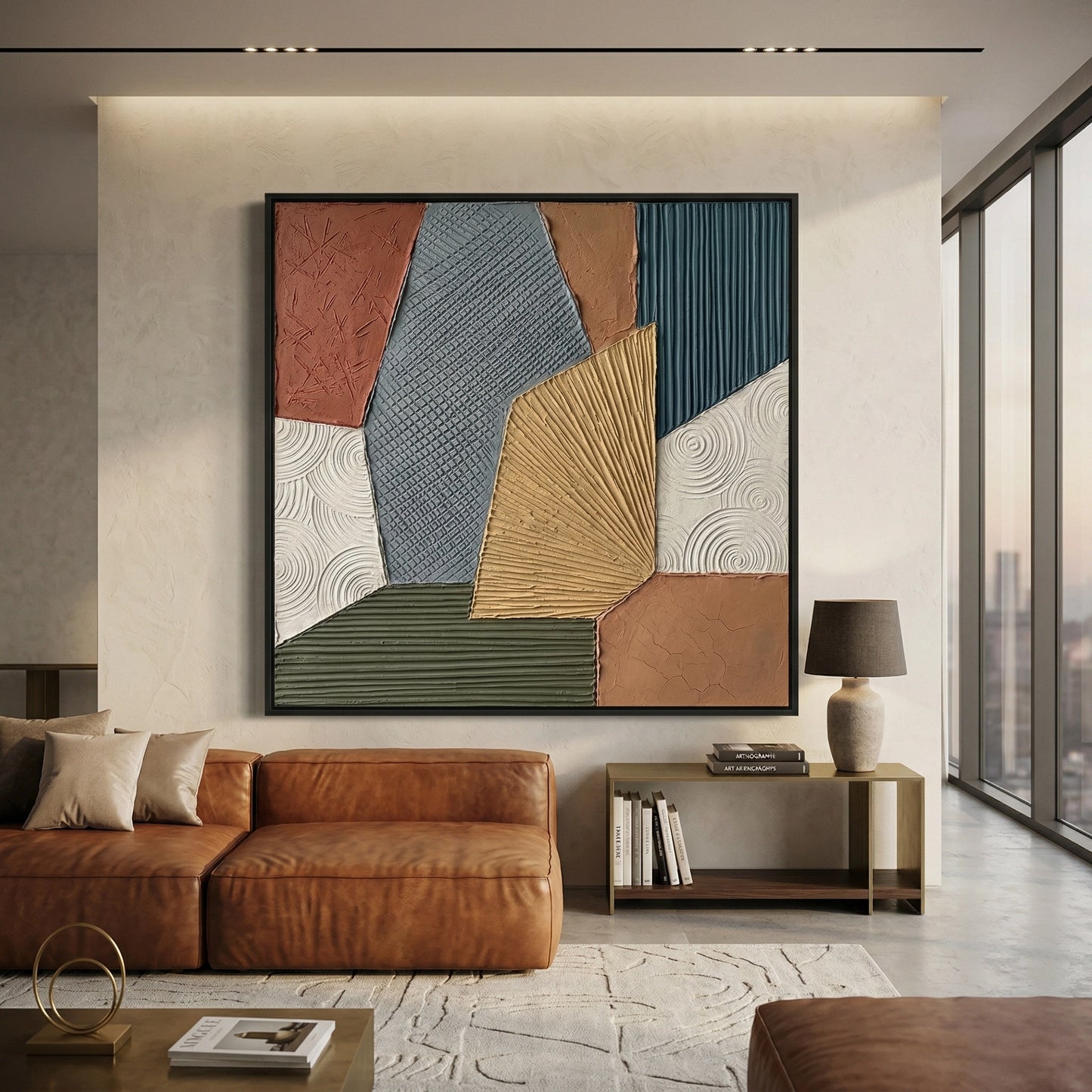 2Earth Geometric minimalist wall decor, natural muted palette, upscale UAE home accent