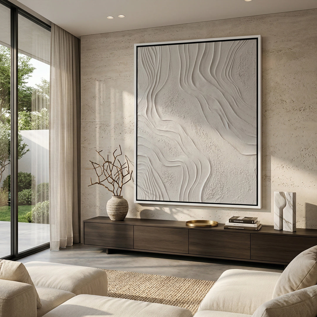 Modern Earth Grooves artwork featuring natural grooves and minimalist design for luxury UAE interiors
