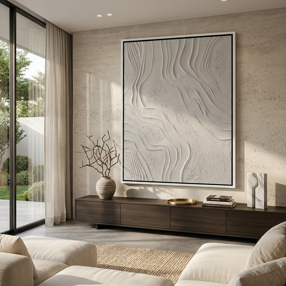 Modern Earth Grooves artwork featuring natural grooves and minimalist design for luxury UAE interiors