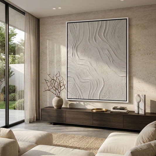 Modern Earth Grooves artwork featuring natural grooves and minimalist design for luxury UAE interiors