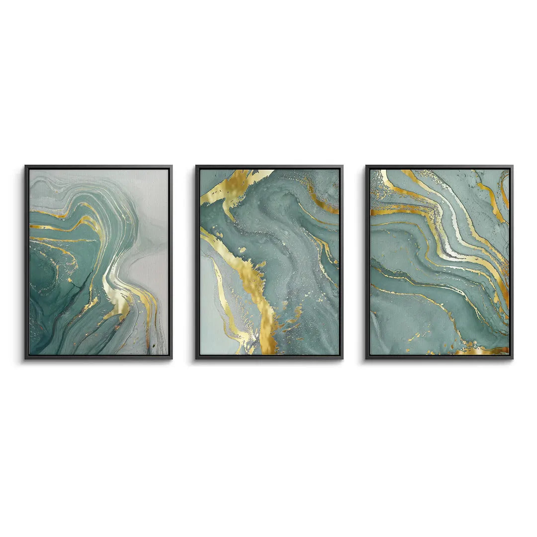 Emerald Flow Set of 3 - Canvas - Jasmineart.ae