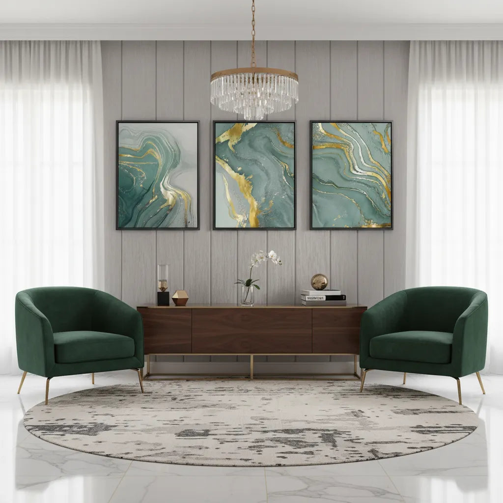 Emerald Flow Set of 3 - Canvas - Jasmineart.ae