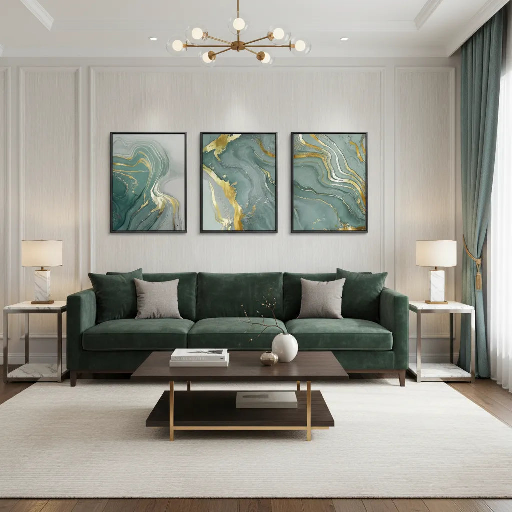 Emerald Flow Set of 3 - Canvas - Jasmineart.ae