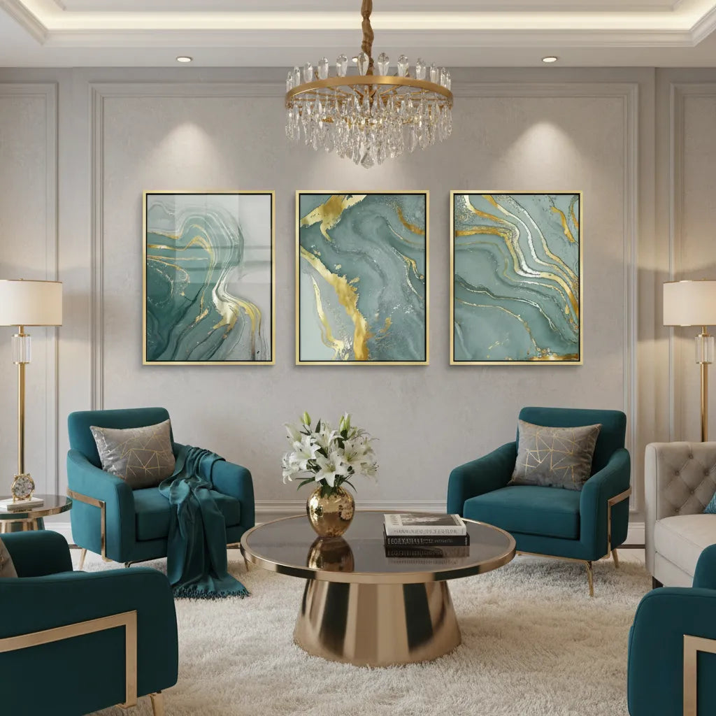 Emerald Flow Set of 3 - Canvas - Jasmineart.ae