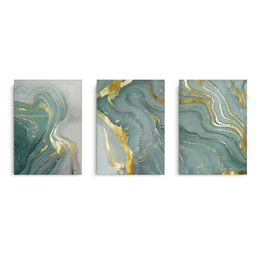 Emerald Flow Set of 3 - Canvas - Jasmineart.ae