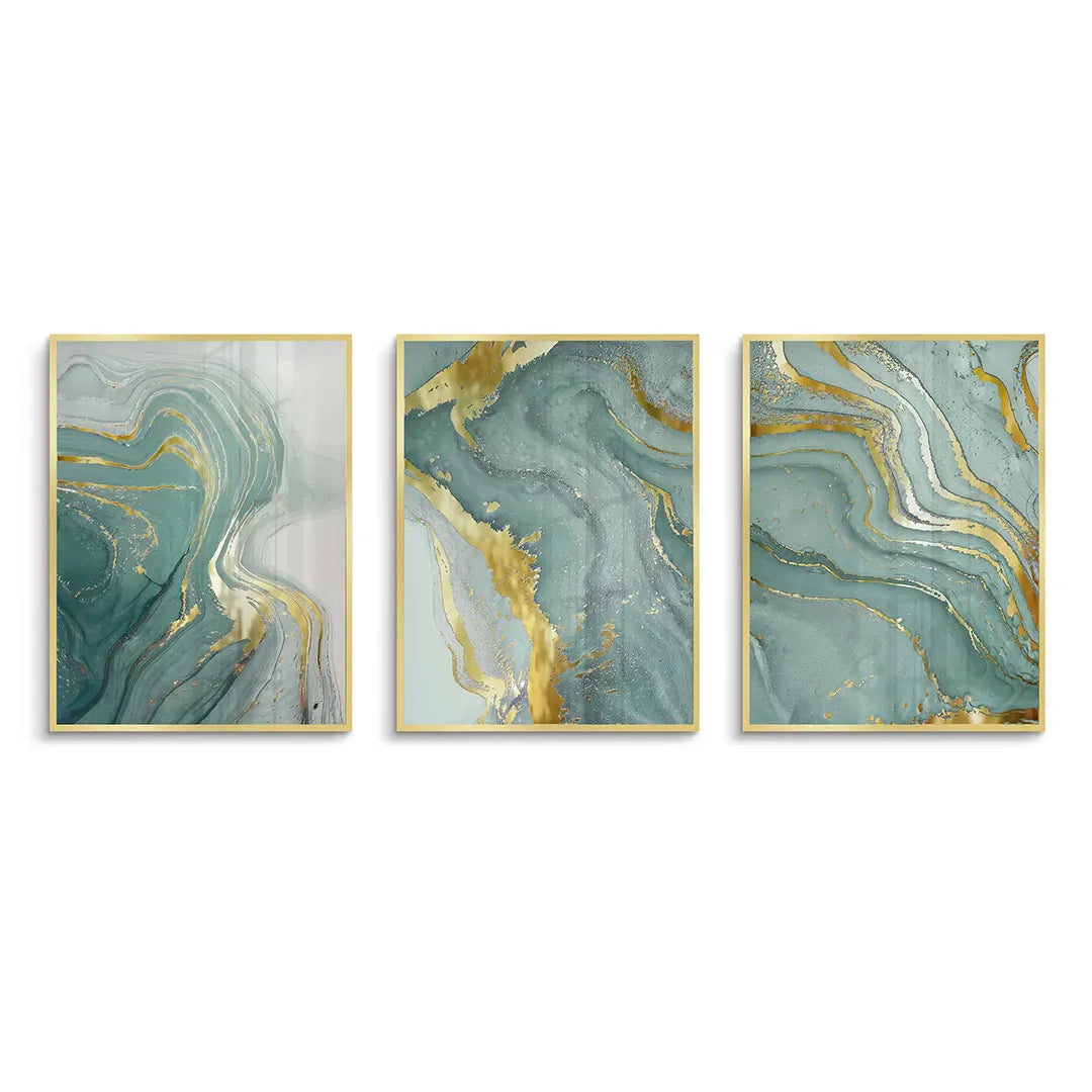 Emerald Flow Set of 3 - Fine Art - Jasmineart.ae