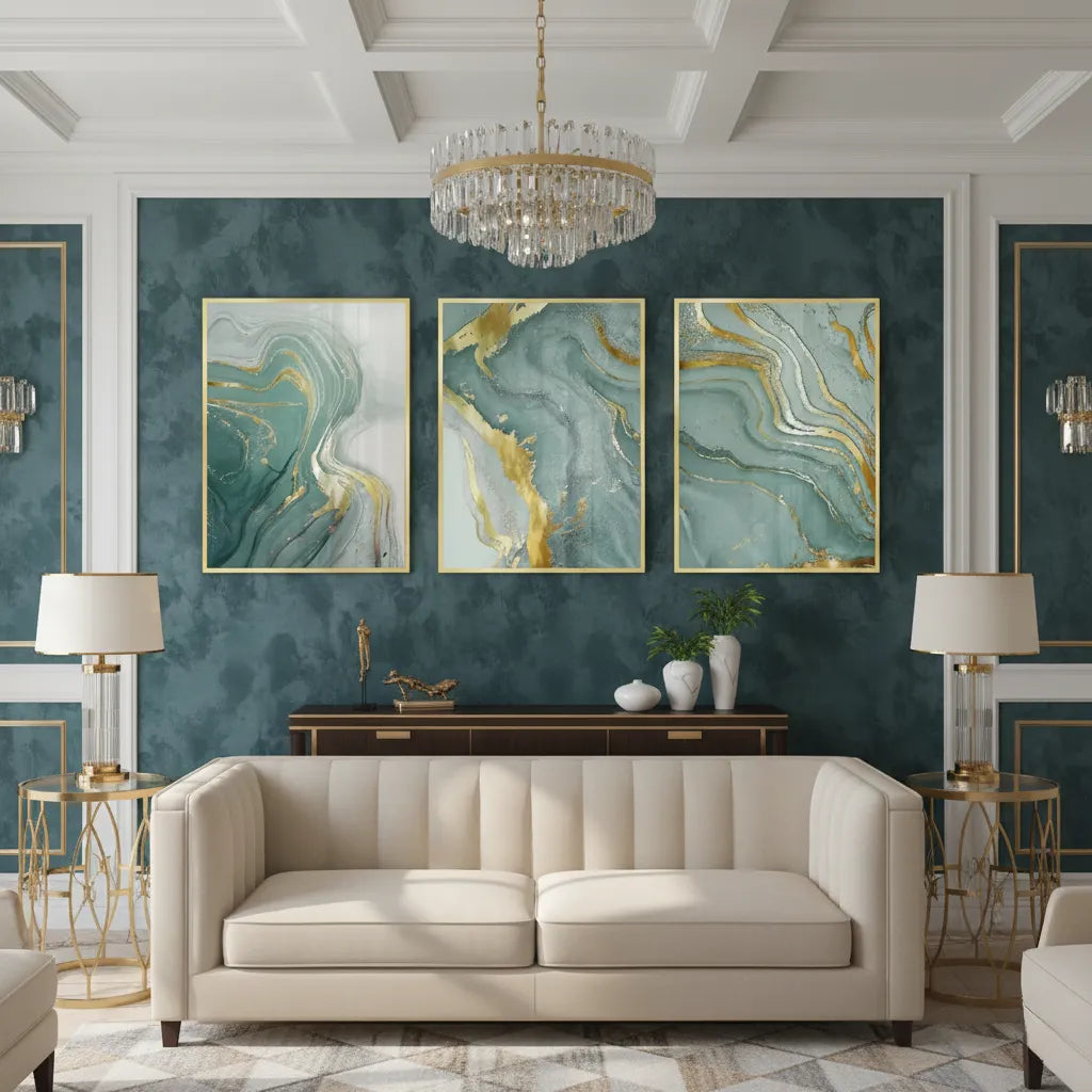 Emerald Flow Set of 3 - Fine Art - Jasmineart.ae
