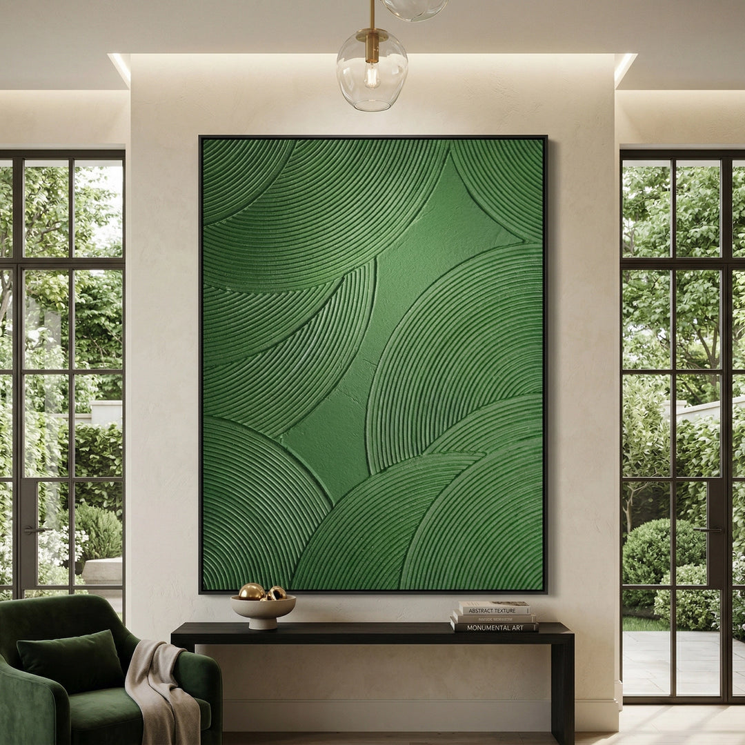 Contemporary Emerald Groove Abstract wall decor showcasing dynamic textures and rich green palette for UAE living spaces