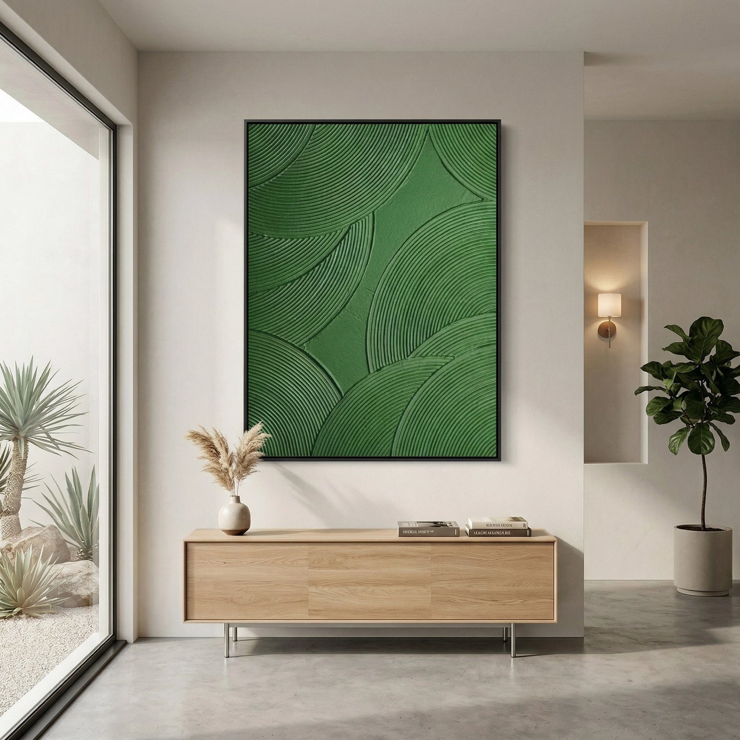 2Textured abstract art print with emerald tones and minimalist design, enhancing sophisticated UAE interior styling