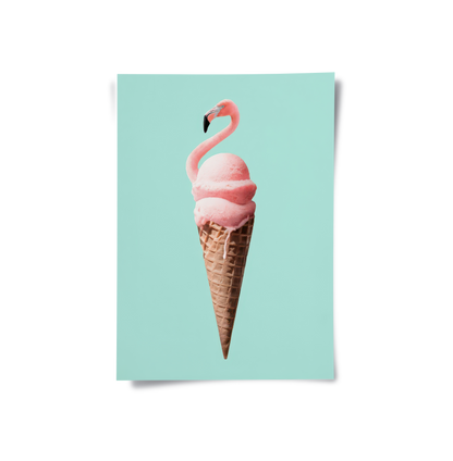 Flamingo Ice Cream Cone - Poster