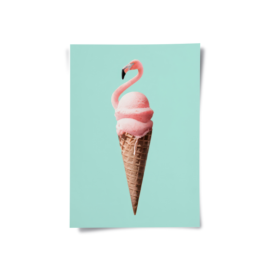 Flamingo Ice Cream Cone - Poster
