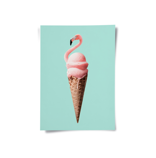 Flamingo Ice Cream Cone - Poster