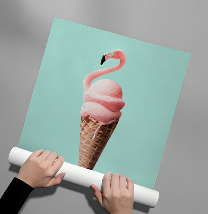 Flamingo Ice Cream Cone - Poster