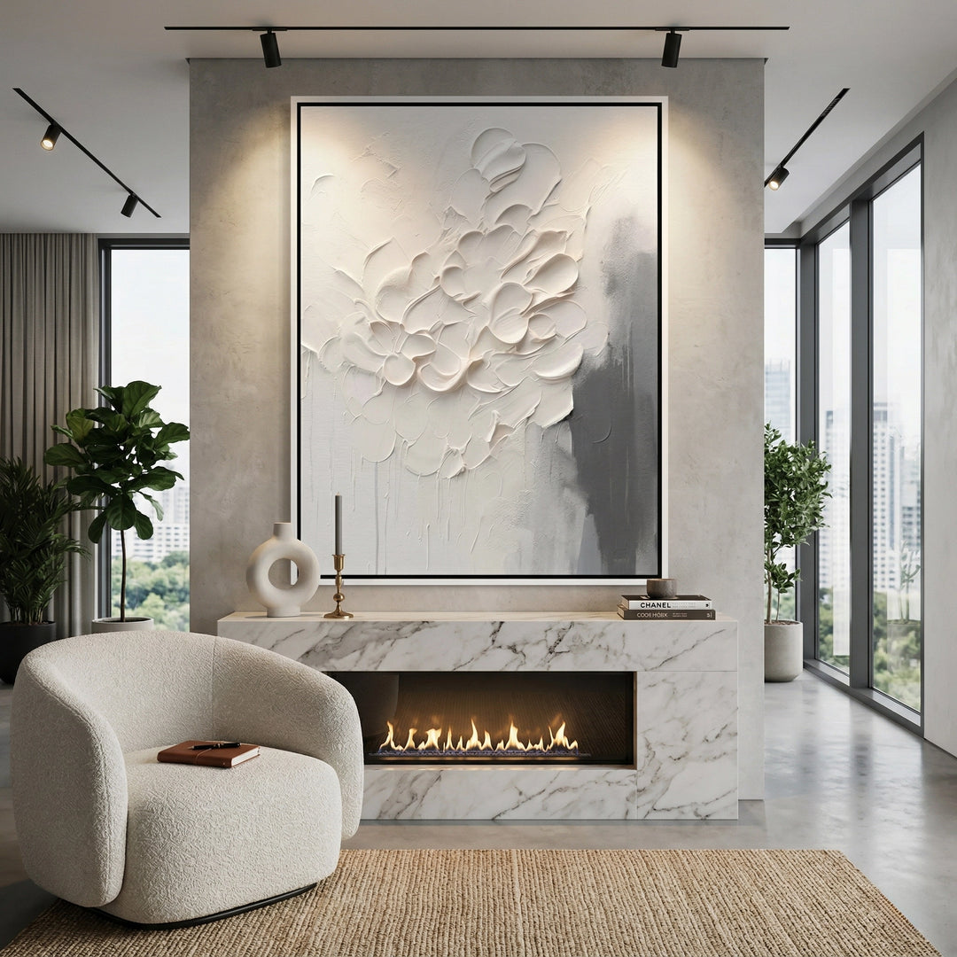 Contemporary Floral Impasto wall decor showcasing rich texture and gentle floral palette for UAE living spaces