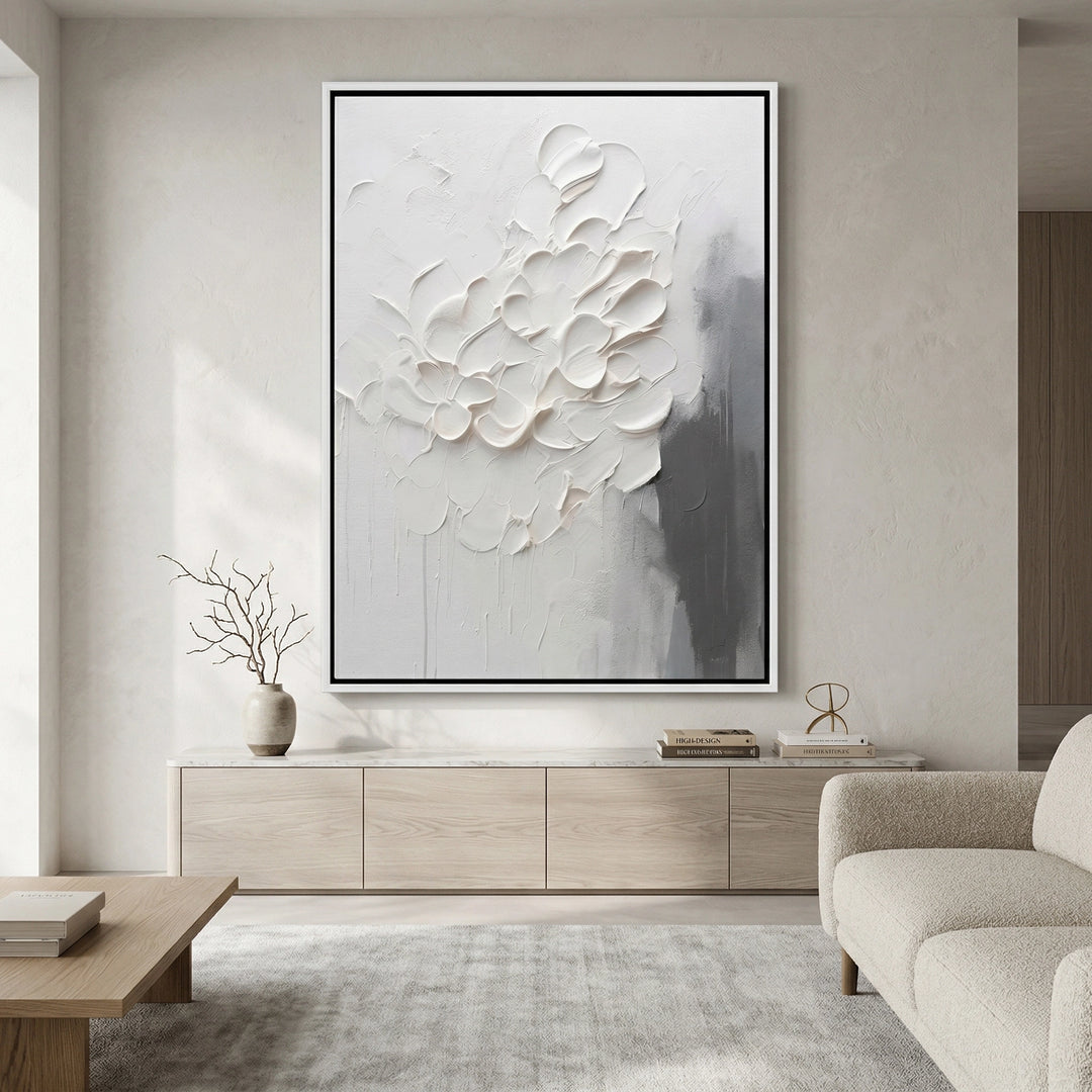 Modern Floral Impasto artwork with layered textured flowers and soft earthy hues, perfect for chic UAE wall decor