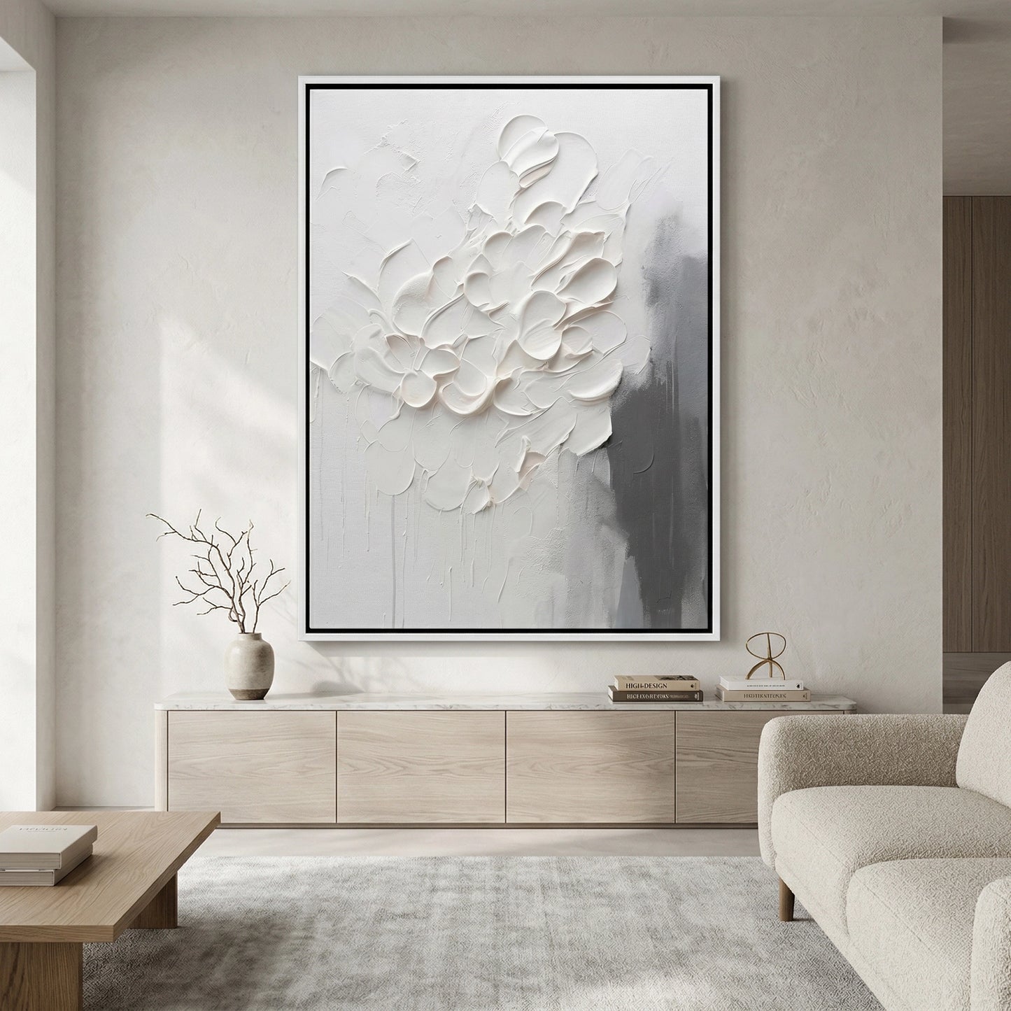 2Modern Floral Impasto artwork with layered textured flowers and soft earthy hues, perfect for chic UAE wall decor