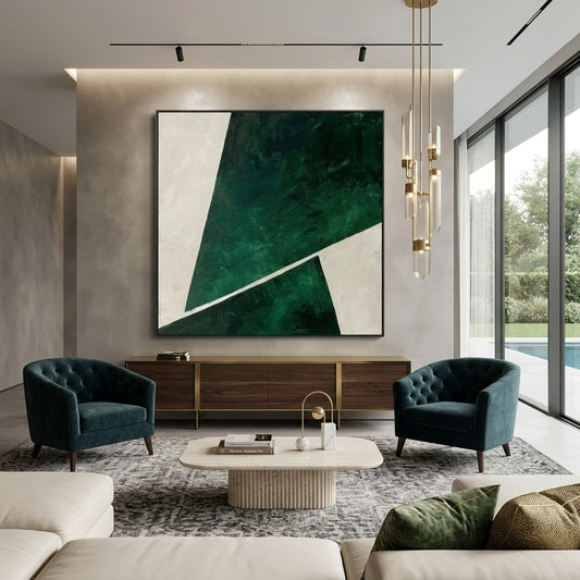Forest geometric wall art with earthy green tones and modern abstract shapes for UAE home décor