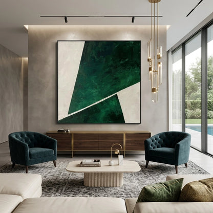 Forest geometric wall art with earthy green tones and modern abstract shapes for UAE home décor