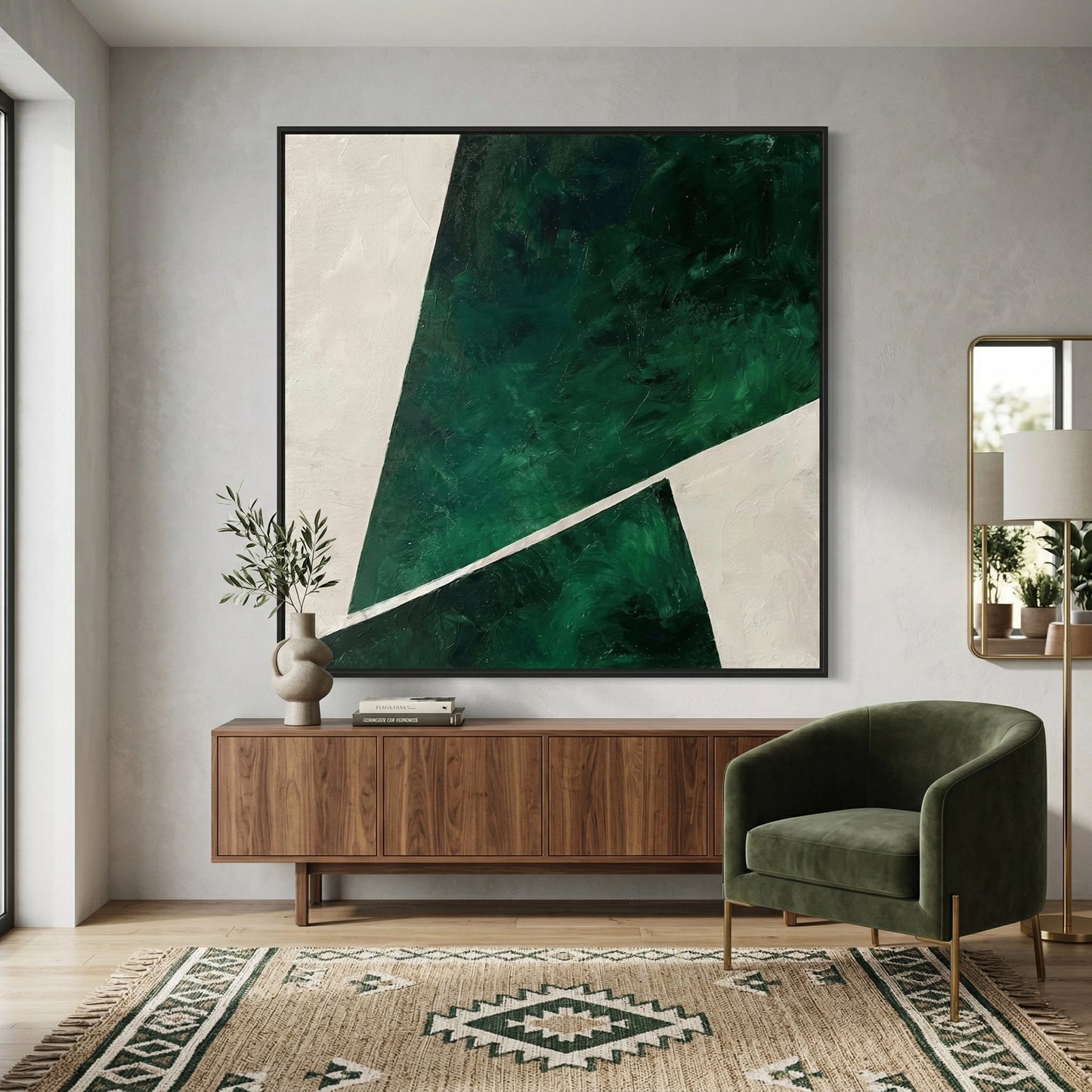 2Contemporary geometric forest art print with natural textures perfect for UAE interiors