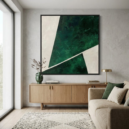 Abstract forest geometric wall décor featuring layered green patterns and modern style