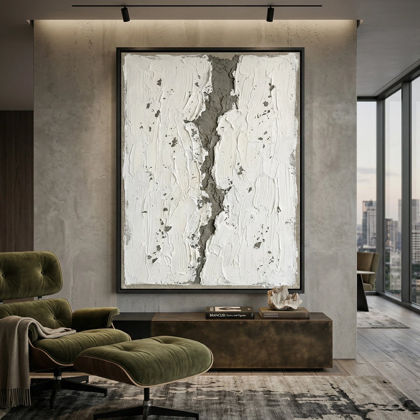 2Minimalist abstract artwork with fractured textures and muted natural shades, ideal for elegant UAE interiors