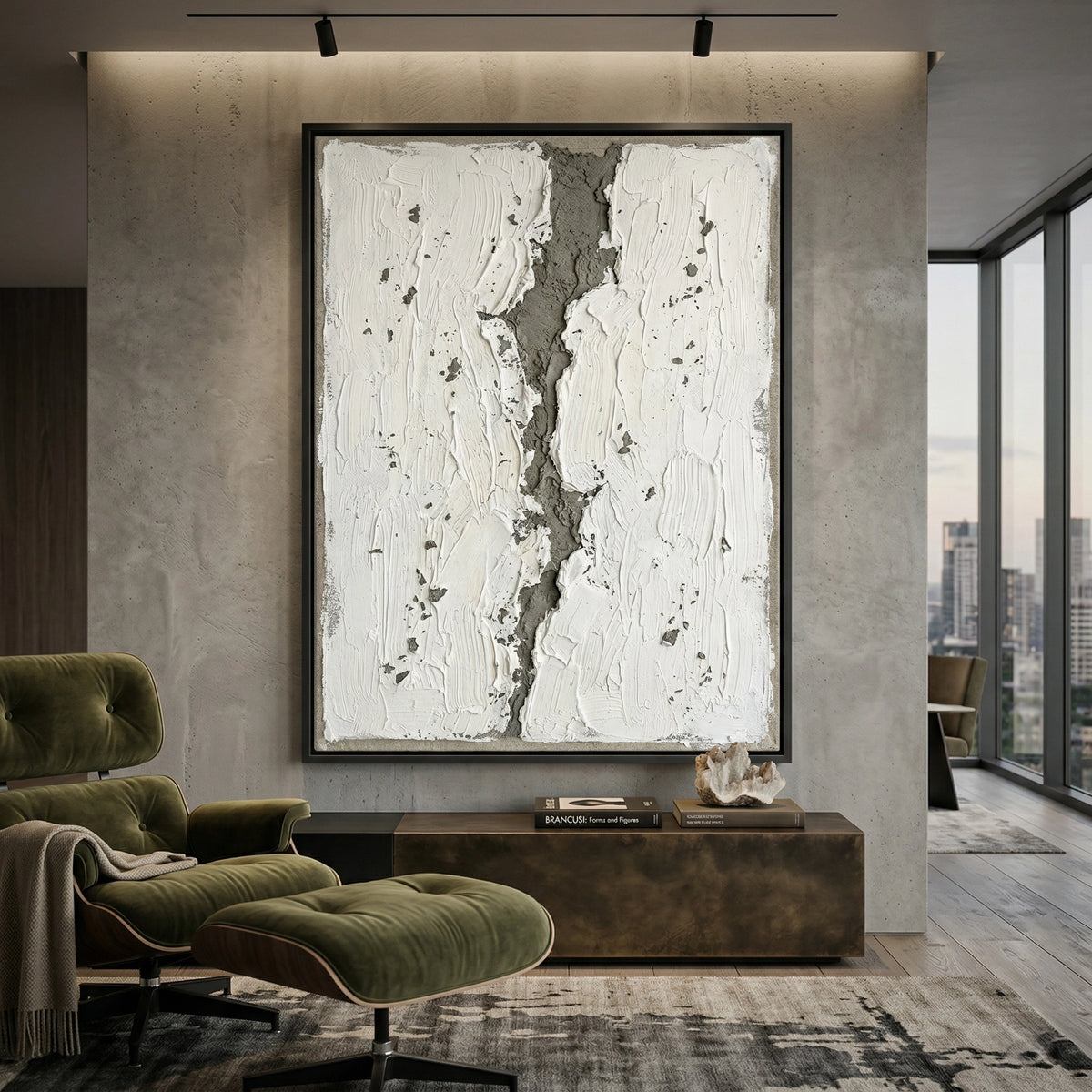 Minimalist abstract artwork with fractured textures and muted natural shades, ideal for elegant UAE interiors