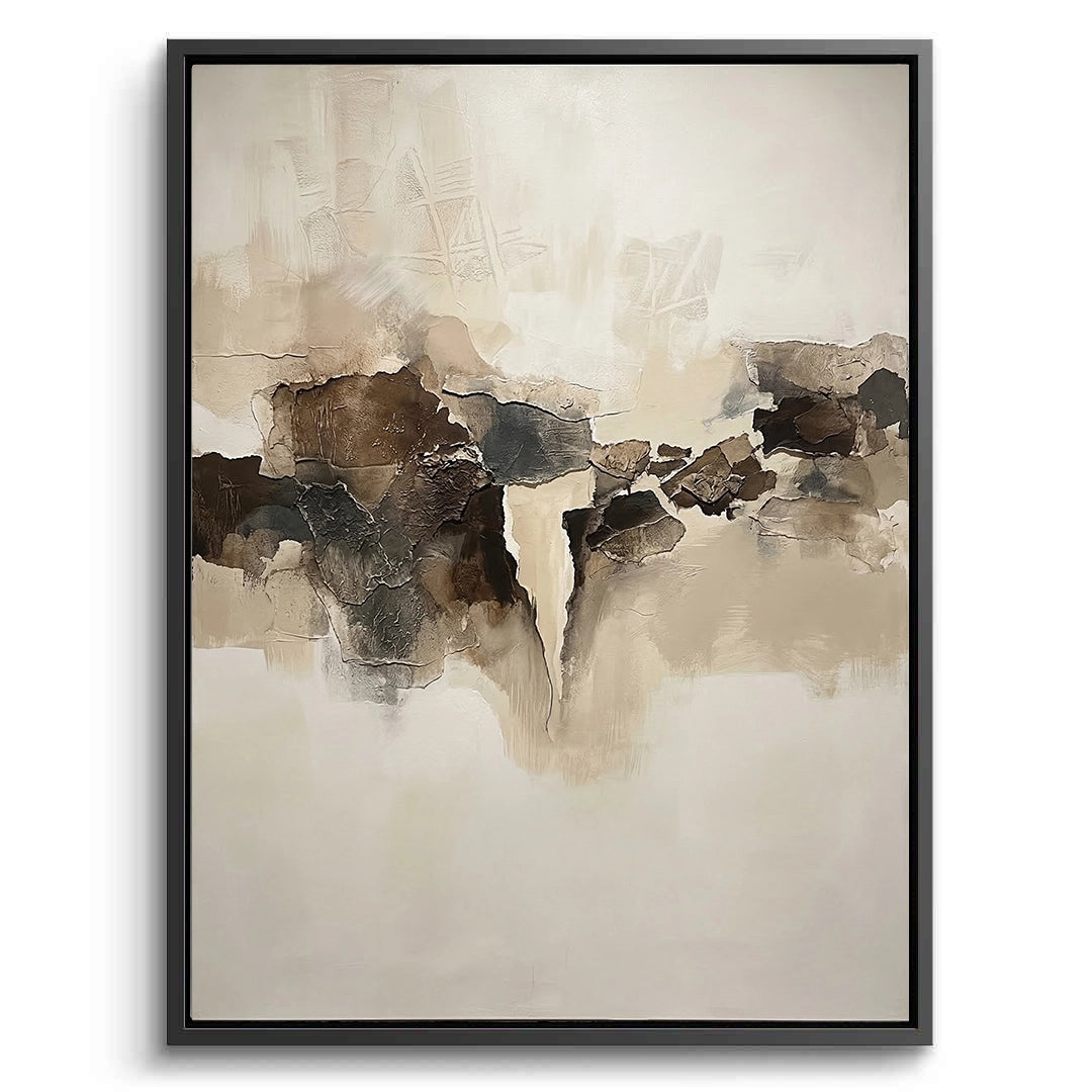 2Large 'Fragmented Calm' 3D plaster art featuring intentional cracks and layered slate-grey textures, a sophisticated statement piece for a luxury Dubai penthouse