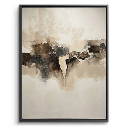 Large 'Fragmented Calm' 3D plaster art featuring intentional cracks and layered slate-grey textures, a sophisticated statement piece for a luxury Dubai penthouse