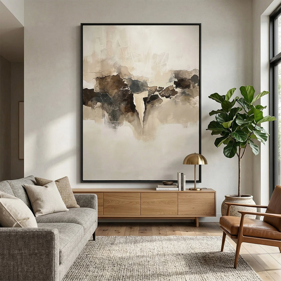 Multi-panel 'Fragmented Calm' wall mirror with a minimalist 'shattered' design and matte black frame, an elegant focal point for a luxury Dubai hallway