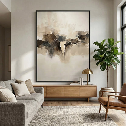 Multi-panel 'Fragmented Calm' wall mirror with a minimalist 'shattered' design and matte black frame, an elegant focal point for a luxury Dubai hallway
