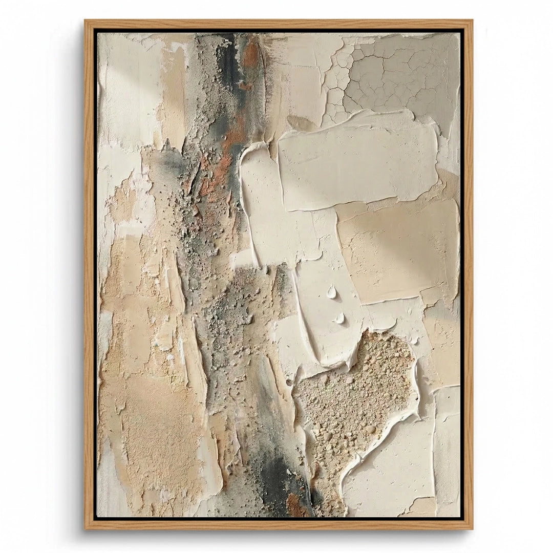 Fragmented Silence canvas painting, minimalist abstract shapes, premium UAE interiors