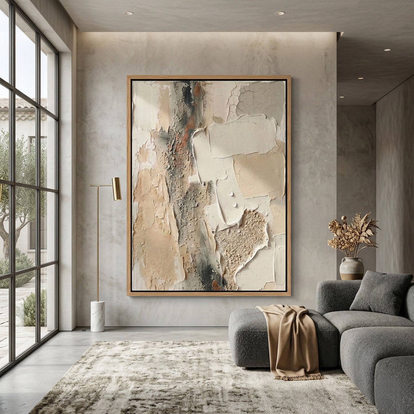 2Fragmented Silence contemporary wall decor, muted neutral tones, upscale UAE home accent