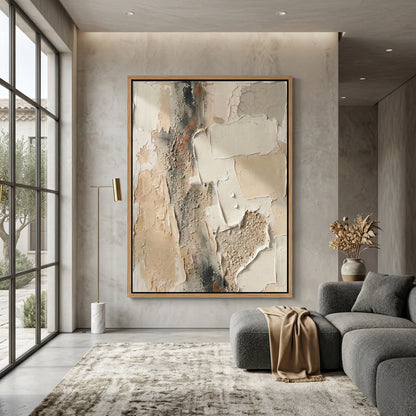 Fragmented Silence contemporary wall decor, muted neutral tones, upscale UAE home accent
