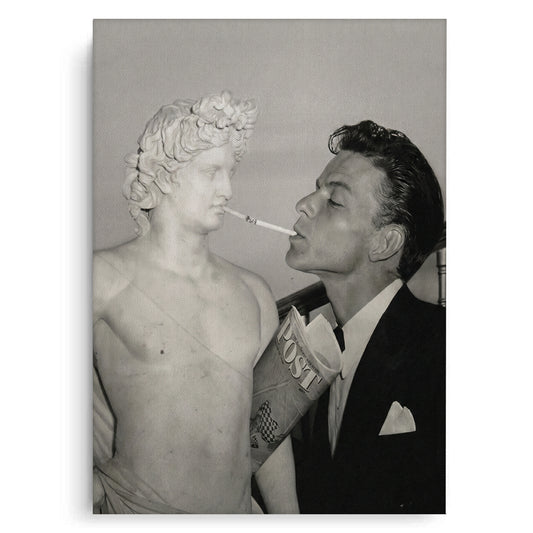 Frank Sinatra Lighting a Cigarette from a Greek Statue - Canvas