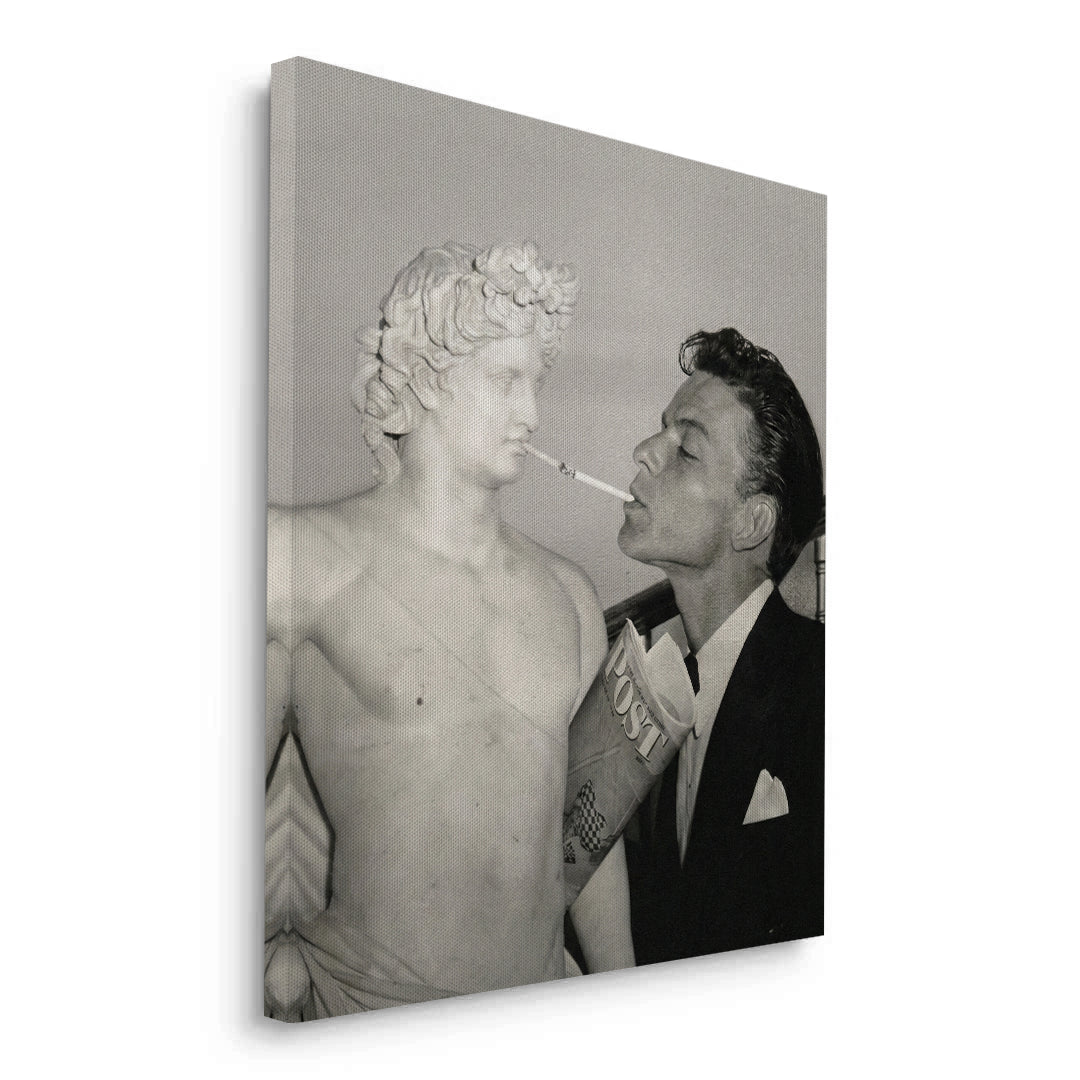 2Frank Sinatra Lighting a Cigarette from a Greek Statue - Canvas