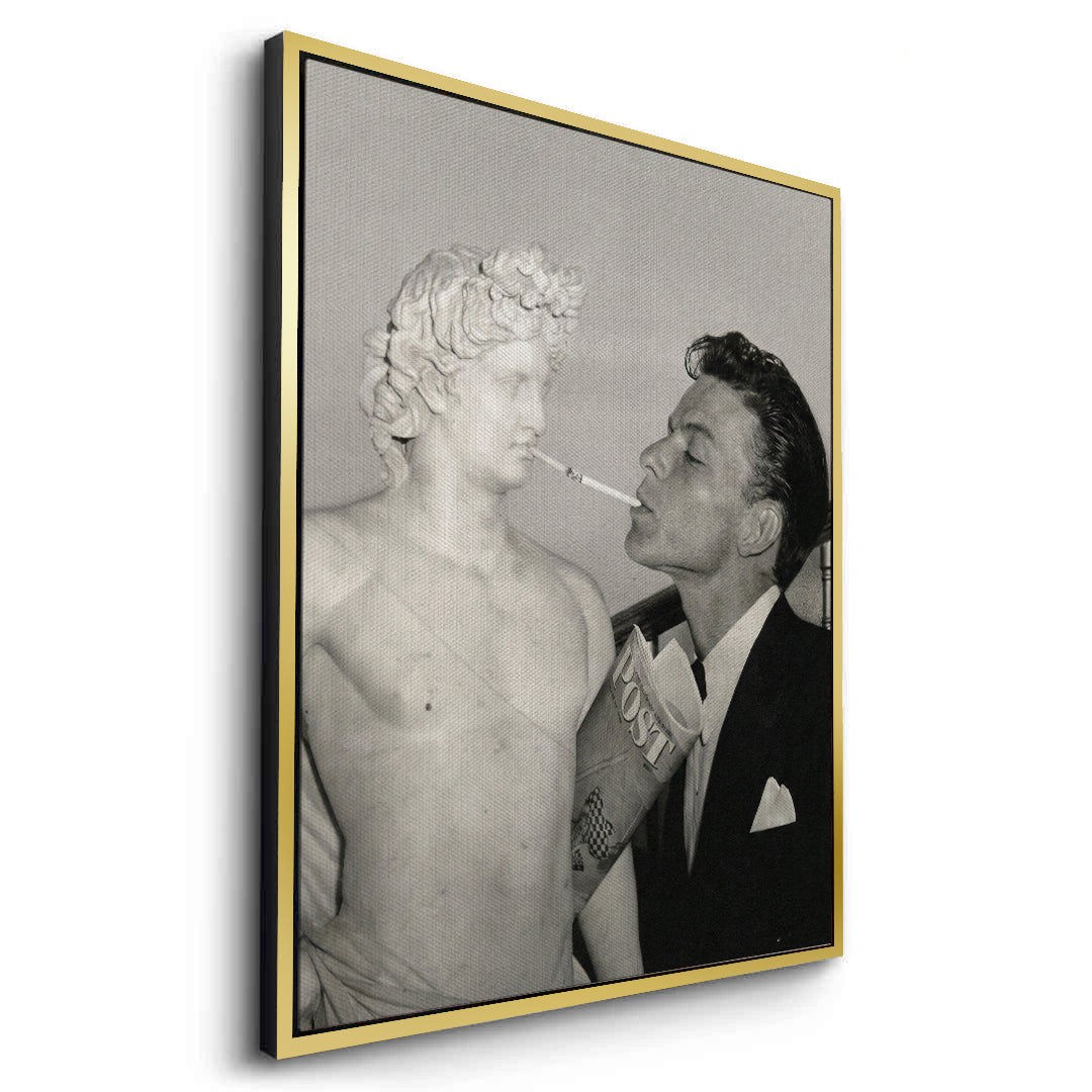 2Frank Sinatra Lighting a Cigarette from a Greek Statue - Canvas
