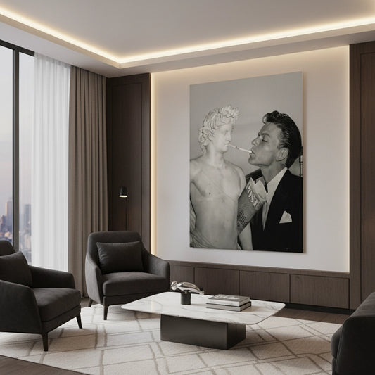 Frank Sinatra Lighting a Cigarette from a Greek Statue - Canvas