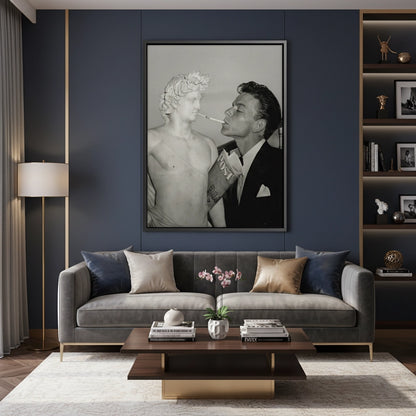 Frank Sinatra Lighting a Cigarette from a Greek Statue - Canvas
