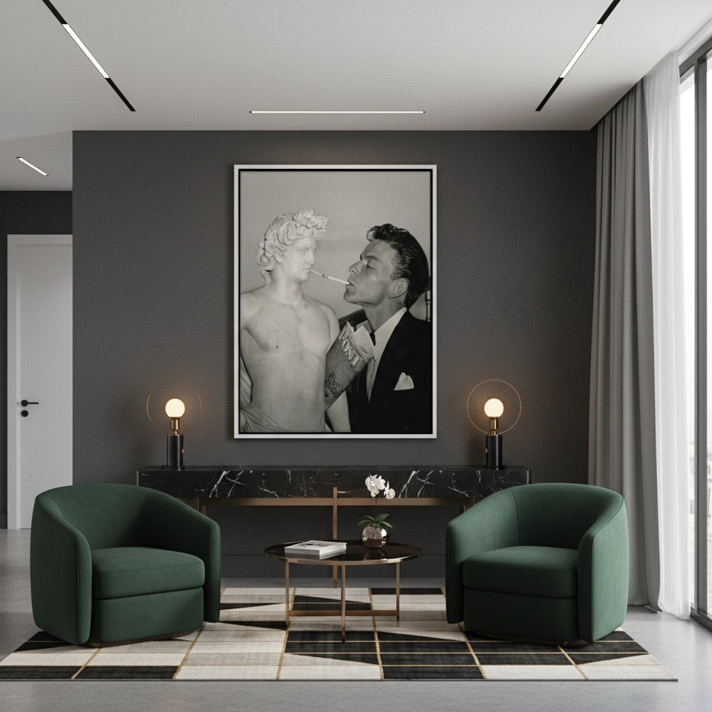 2Frank Sinatra Lighting a Cigarette from a Greek Statue - Canvas