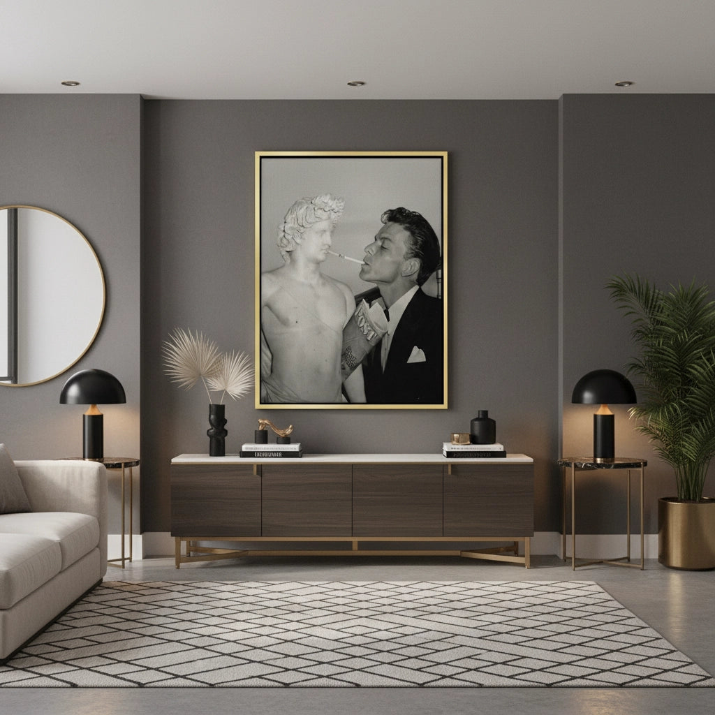 2Frank Sinatra Lighting a Cigarette from a Greek Statue - Canvas