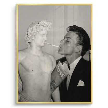 Frank Sinatra Lighting a Cigarette from a Greek Statue - Fine Art
