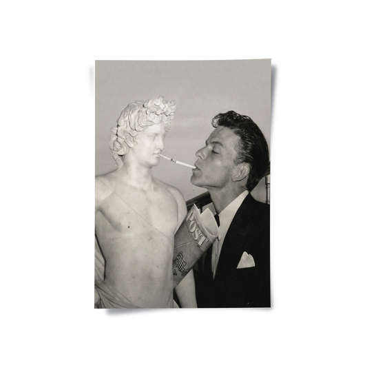 Frank Sinatra Lighting a Cigarette from a Greek Statue - Poster