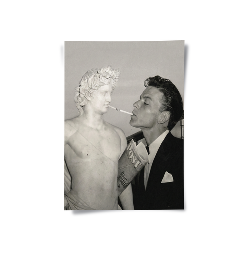 Frank Sinatra Lighting a Cigarette from a Greek Statue - Poster