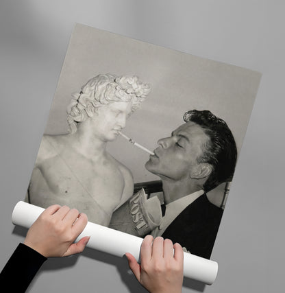 Frank Sinatra Lighting a Cigarette from a Greek Statue - Poster